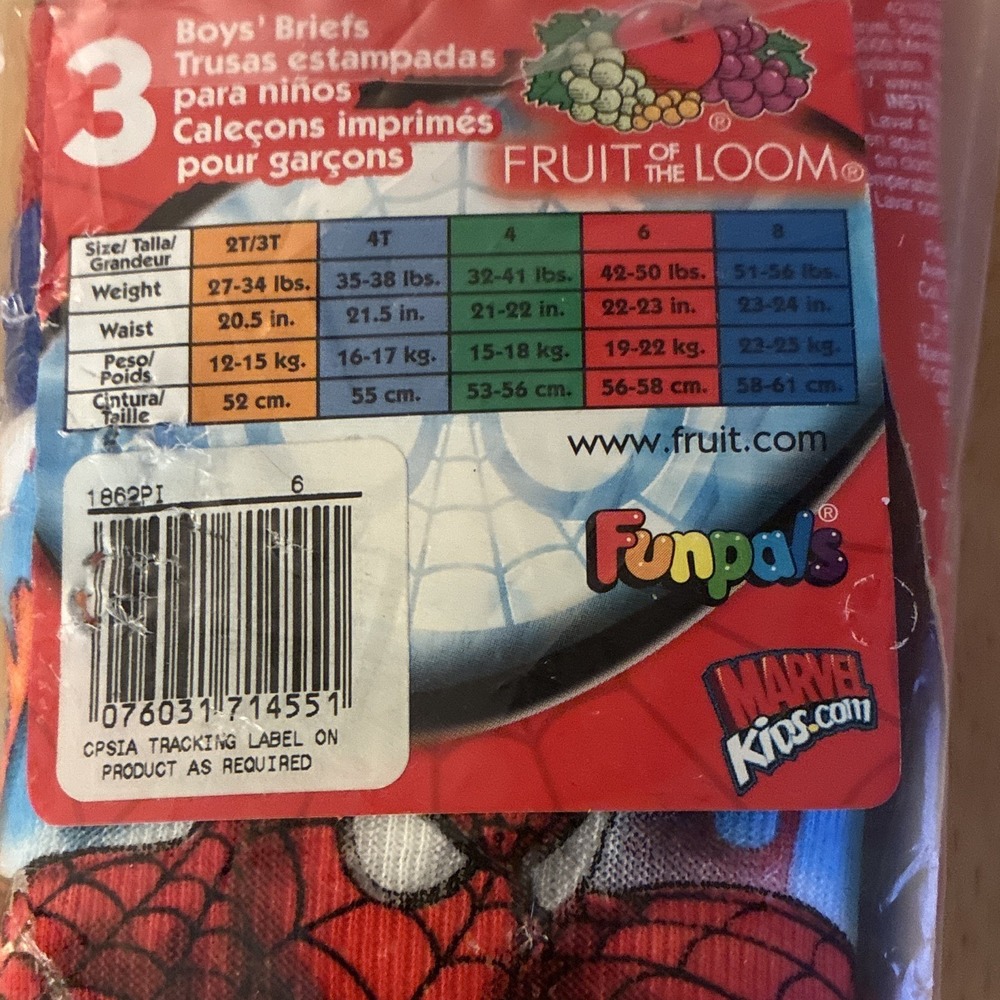 Fruit of the Loom Marvel Spider-Man Boys Brief Underwear Size 6 3 Pack 2009 - Picture 4 of 8